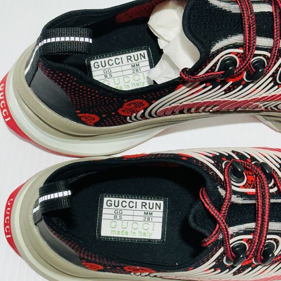 Gucci Run Knit Sneaker Size 8.5/ US 9 Black Red GG Interlocking NIB $920 - Picture 13 of 15